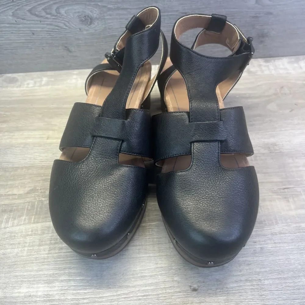 Vionic Black Leather Slingback Clogs with Buckle and Stud Trim - Picture 4 of 10